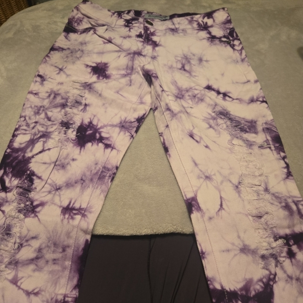 Purple Tie-Dye Distressed Pants